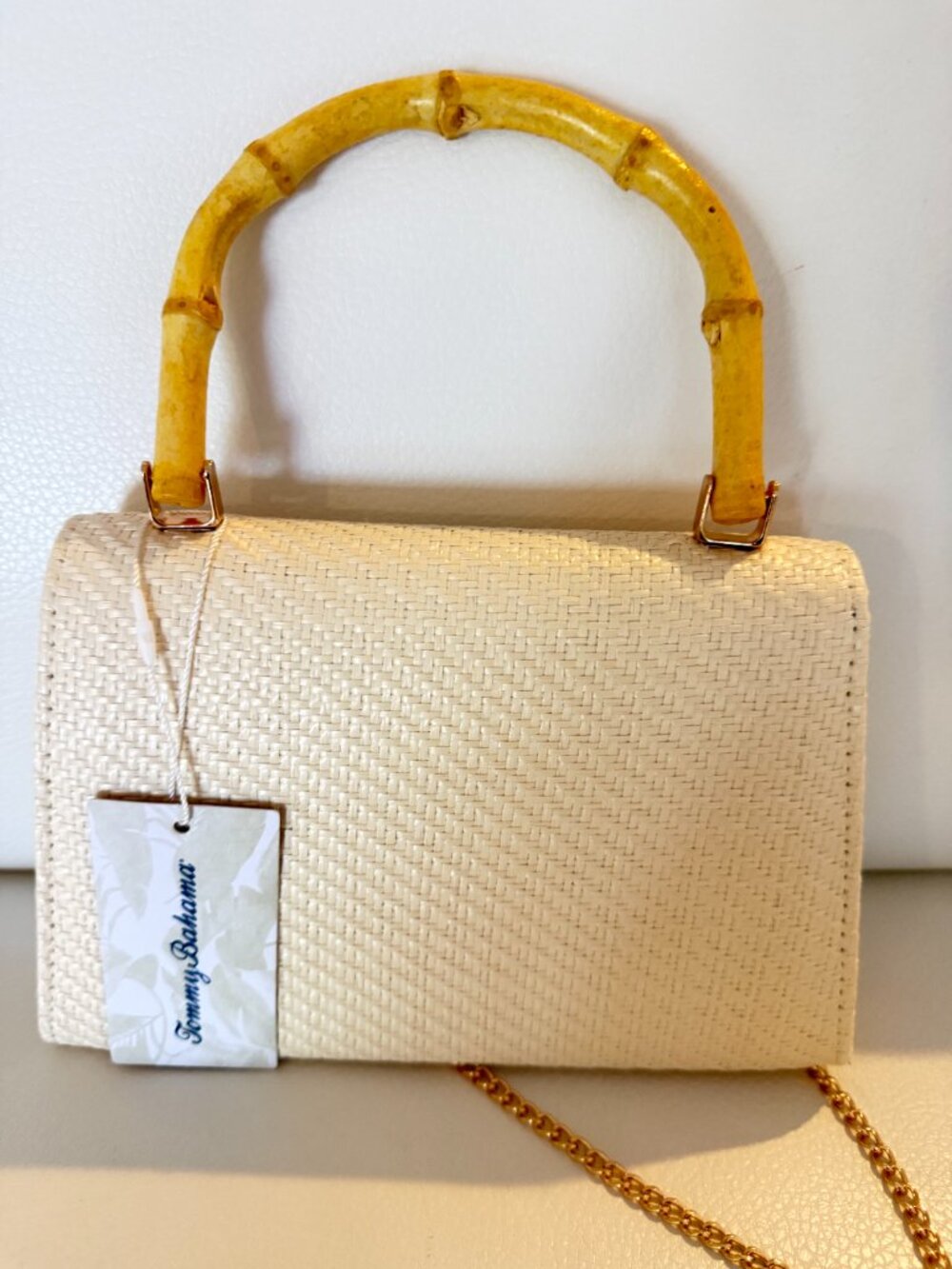 NWT Tommy Bahama Woven Raffia Bamboo Handle Satchel Crossbody bag Natural - Picture 3 of 6